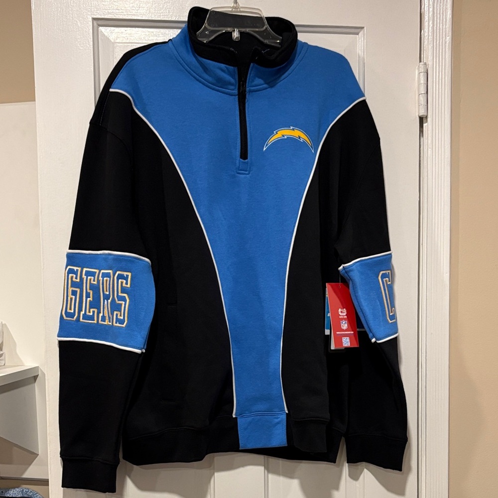 NWT LA Chargers Men's Black and Blue Qtr-Zip Pullover Sweatshirt SOFI exclusive